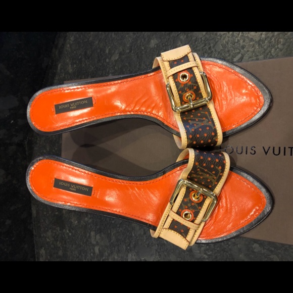 LOUIS VUITTON Monogrammed/ Orange Perforated Mule - Picture 4 of 8